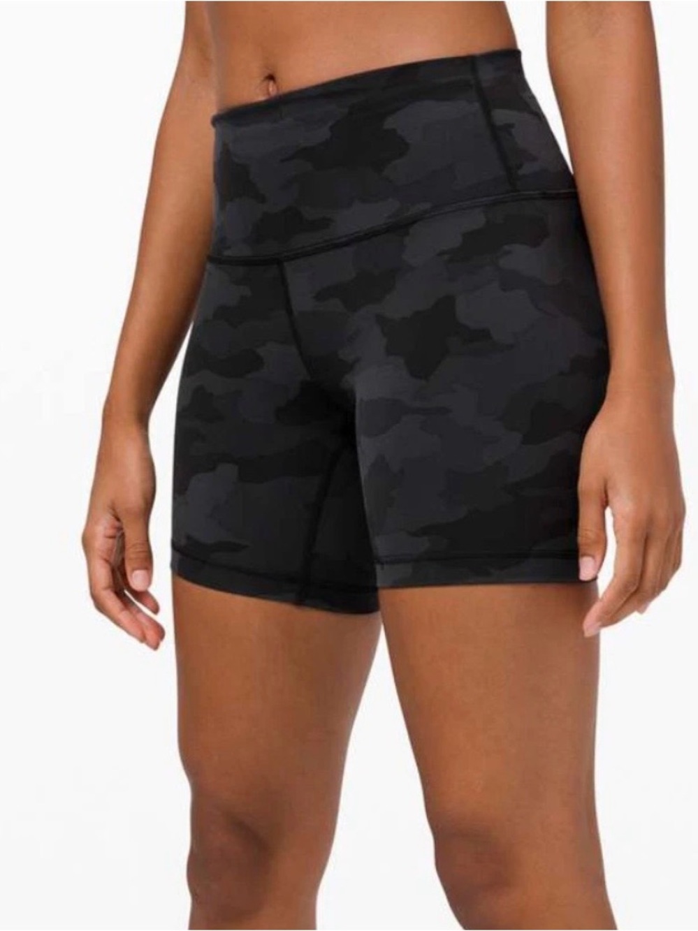 Lululemon Wunder Train High Rise Black Camo Shorts 6”